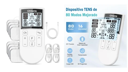 electroestimulador muscular GHTENS 5 en 1 con 80 modos