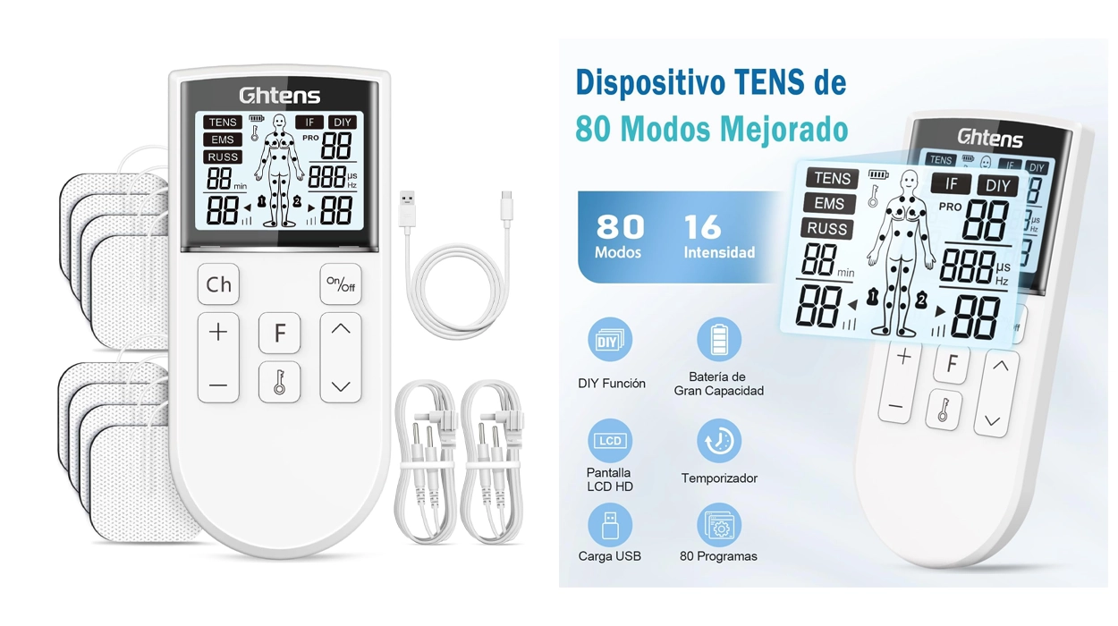 electroestimulador muscular GHTENS 5 en 1 con 80 modos