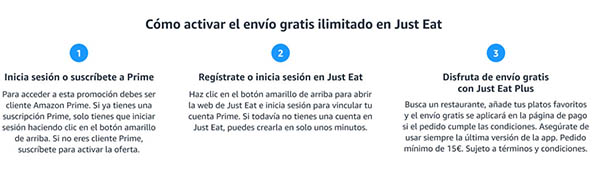 envío gratis ilimitado Just Eat Amazon Prime promoción 