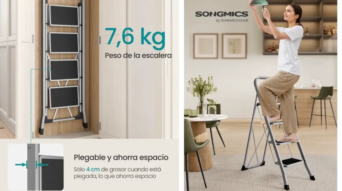 Segura, fácil de guardar y muy ligera: Esta escalera plegable de 4 escalones aguanta hasta 150 kg de carga y hoy cuesta menos de 22€ en AliExpress