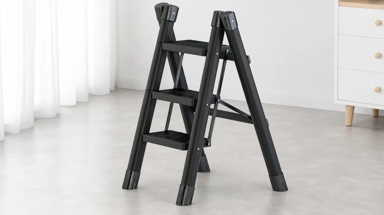 Escalera plegable doméstica de acero al carbono con pasamanos y capacidad de 120 kg