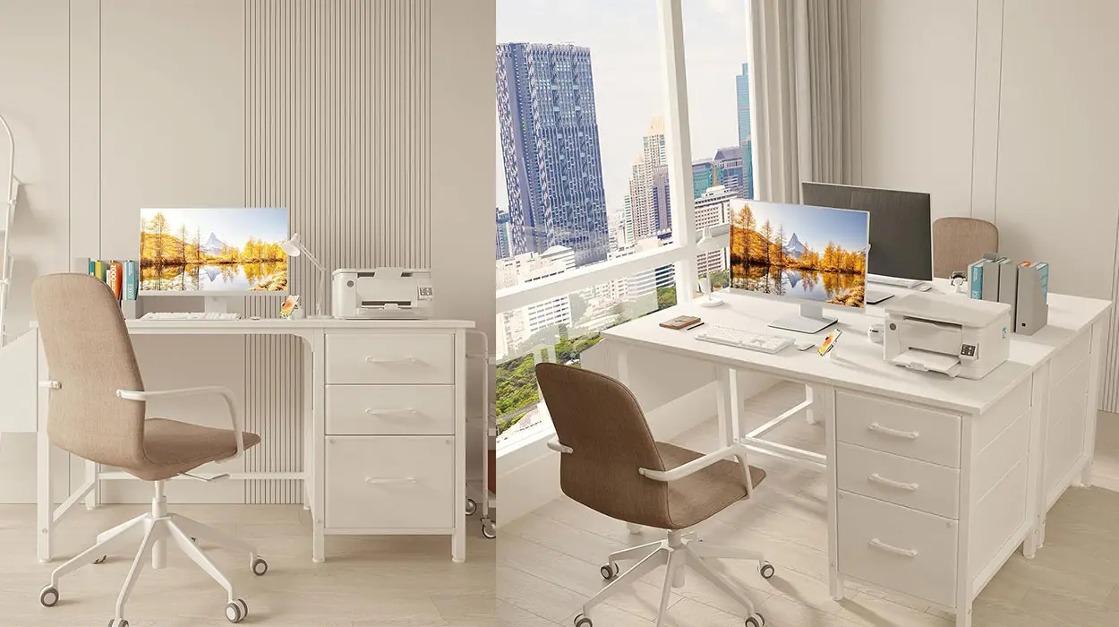 Escritorio Lufeiya blanco con cajón archivador barato