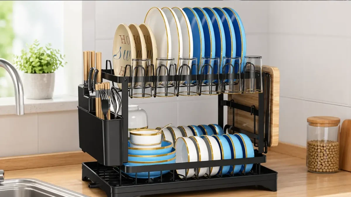 Cocina más despejada con este escurridor de platos de 2 niveles con drenaje y soporte para cubiertos por menos de 14€