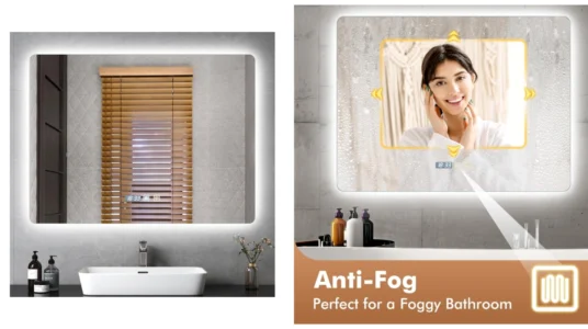 espejo de baño con iluminación LED regulable, función antivaho e interruptor táctil