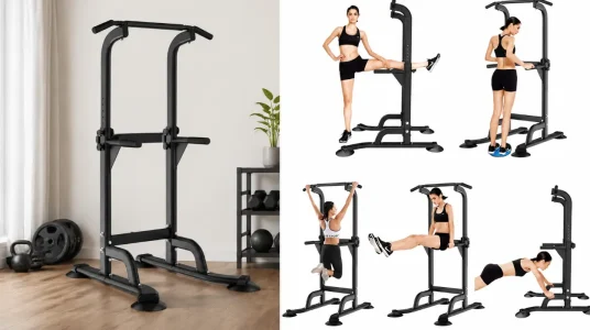 Estación de entrenamiento SogesHome Power Tower ajustable para dominadas y fondos en casa