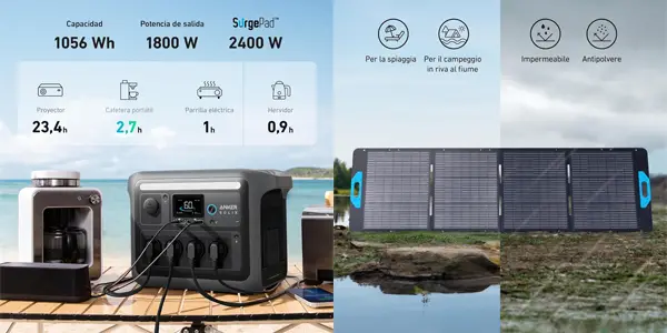 Estación de energía Anker SOLIX C1000 con panel solar de 200W