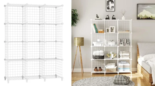 estante de almacenaje con 12 cubos de alambre