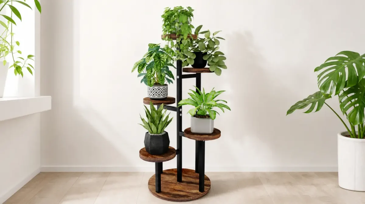 Soporte para plantas Bamworld de madera de 5 niveles