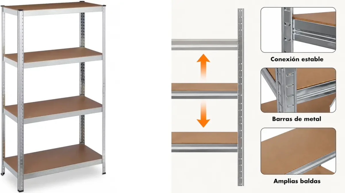 Guarda todo por muy poco: estantería metálica modular de 4 niveles con 875 kg de carga