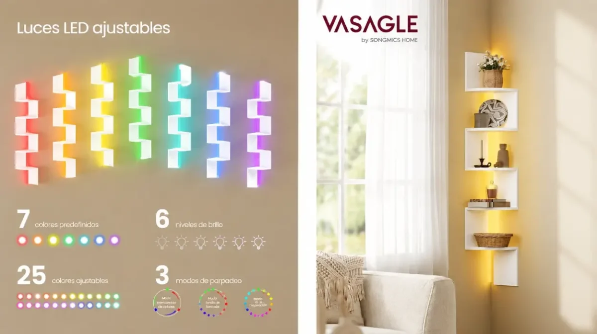 Crea ambiente con la estantería Vasagle: luces LED, 5 niveles y diseño elegante