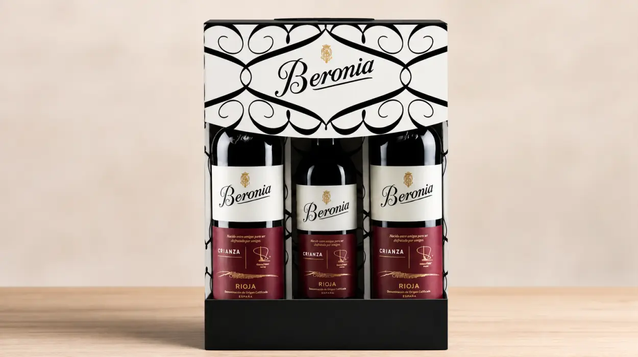 Estuche de vino Beronia Crianza con 2 botellas de 750 ml y 1 de 375 ml