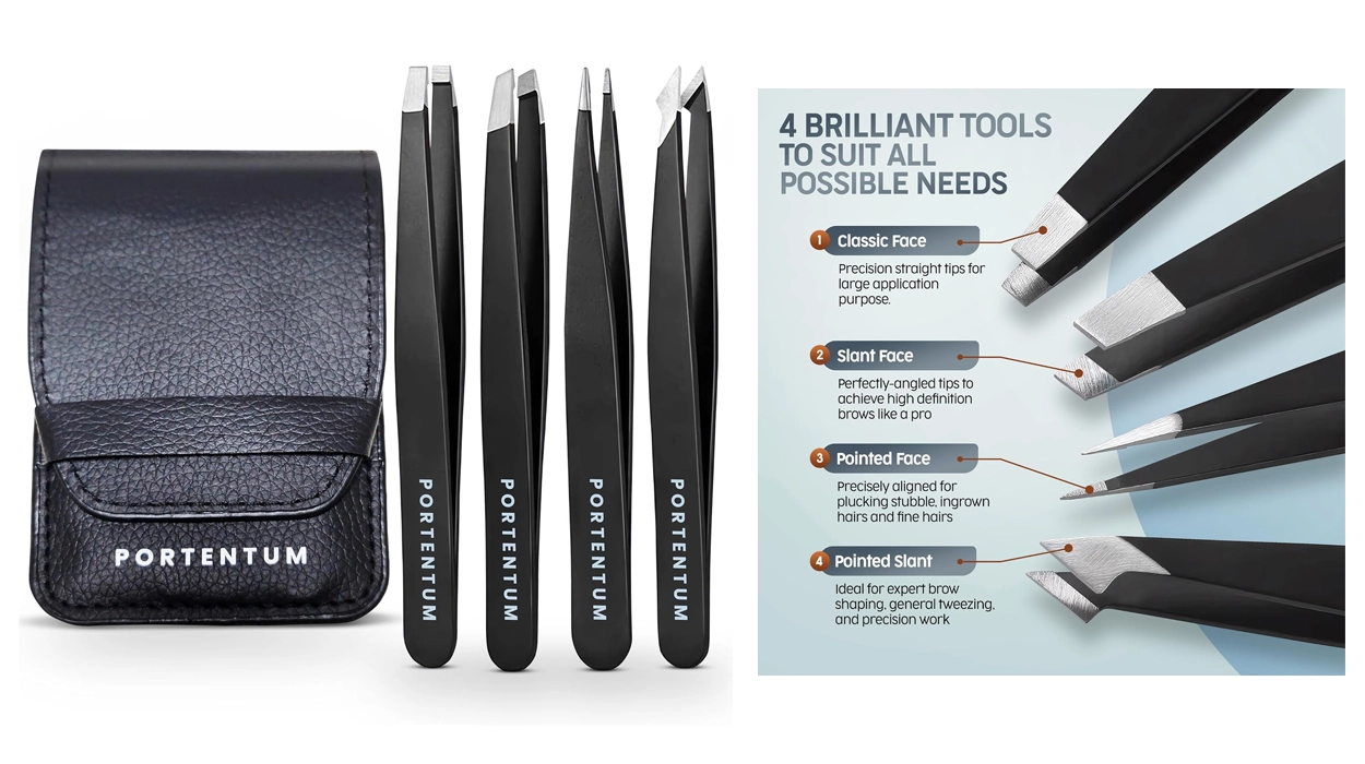 estuche con 4 pinzas de depilar Portentum