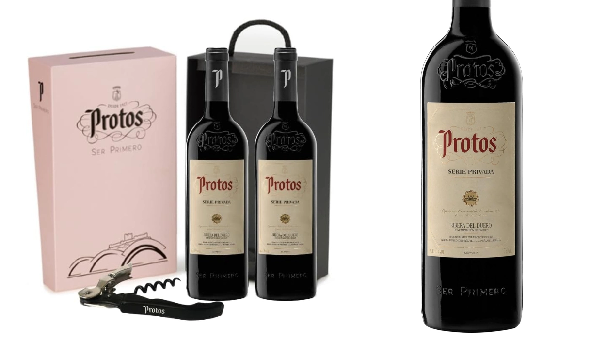 estuche regalo de 2 botellas de vino tinto Protos Serie Privada Ribera del Duero con sacacorchos