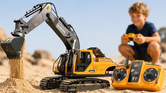 Excavadora RC GraceDuck 3 en 1 para niños con pala, trituradora y garra