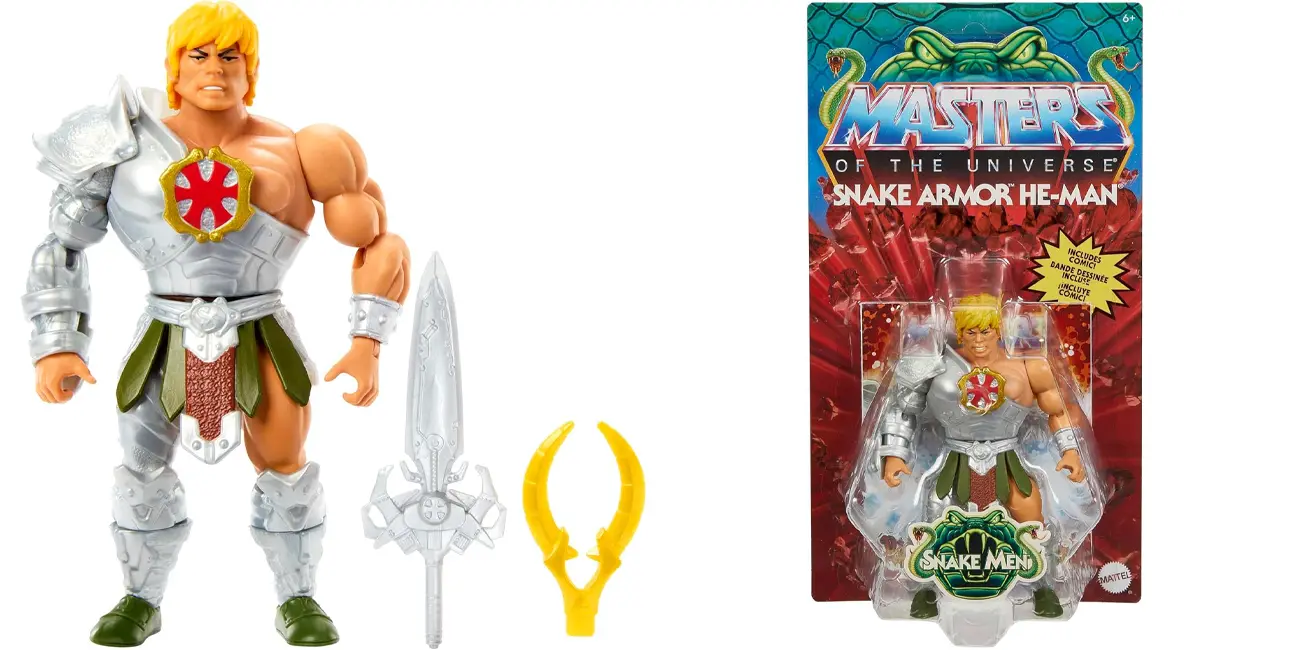 Figura de acción He-Man Masters del Universo Origins con armadura serpiente