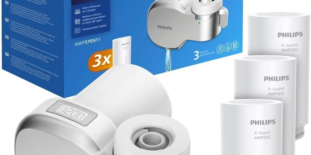 Filtro de agua para grifos Philips Ontap con pantalla digital y 3 cartuchos de repuesto