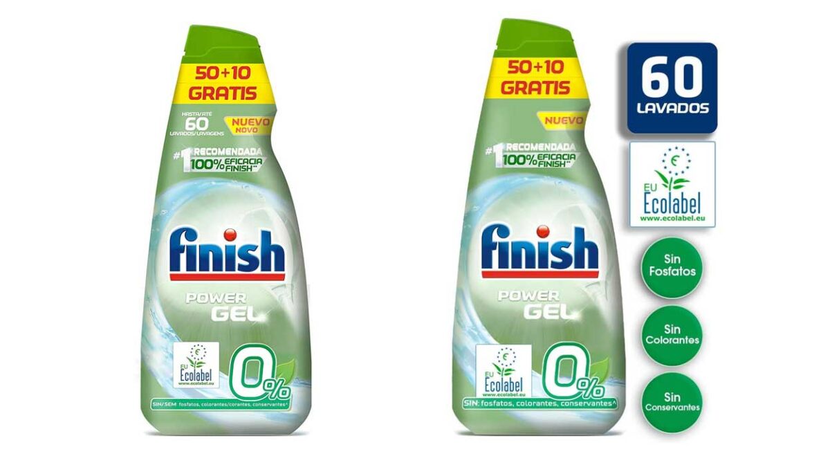 Detergente Finish Power Gel 0% para lavavajillas de 60 lavados