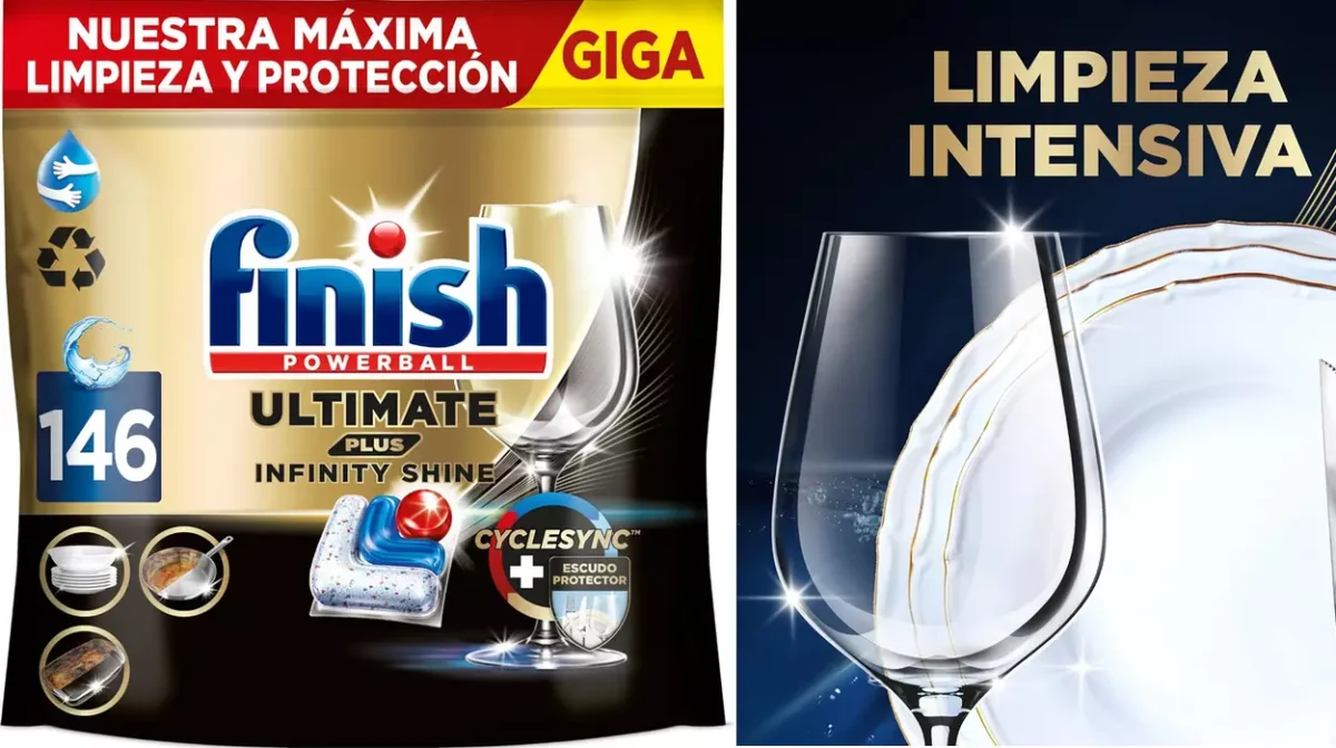 Pack 146 pastillas Finish Ultimate Plus Infinity Shine para el lavavajillas