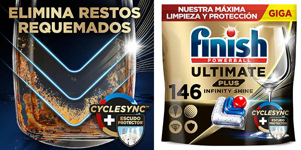 ▷ Chollo Pack de 146 pastillas Finish Powerball Ultimate Infinity Shine  para el lavavajillas por sólo 35,79€ con envío gratis (-17%)