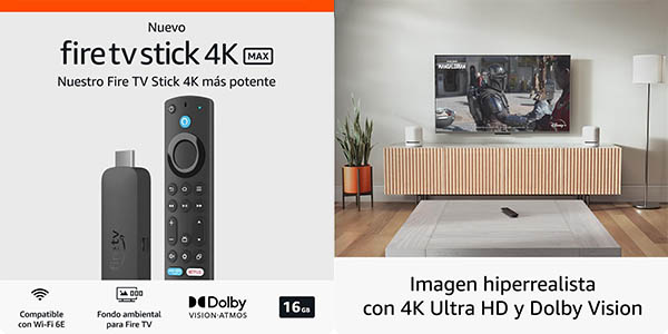 ▷ Chollo Nuevo  Fire TV Stick 4K Max con fondo ambiental por sólo  52,99€ con envío gratis (-34%)