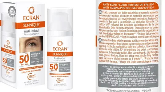 Fluido facial Ecran Sunnique anti-edad FPS 50+ de 50 ml