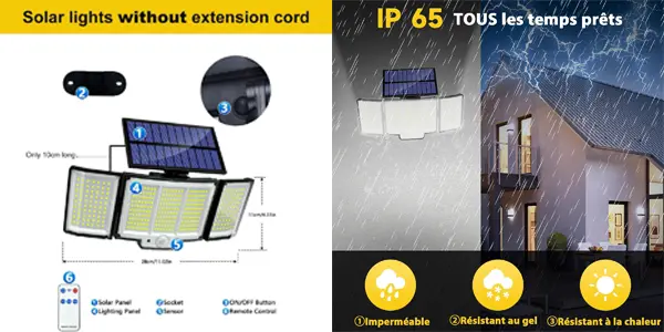 Foco solar LED exterior con sensor de movimiento