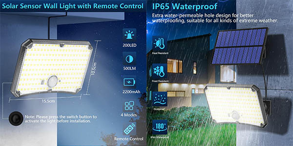 Foco solar exterior TOPPELIGHT con sensor de movimiento