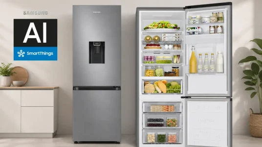 Frigorífico combi Samsung AI de 185 cm con botellero y 341L en clase D