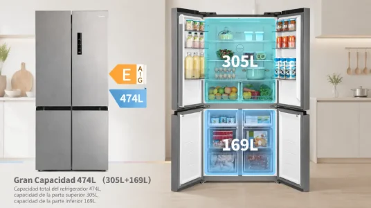 Frigorífico Comfee de 4 puertas con 474 l y cajón de verduras ajustable