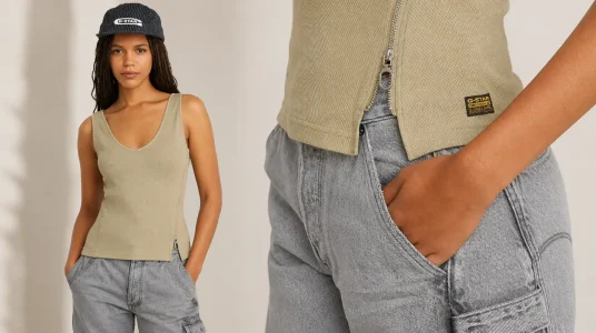 Camiseta de tirantes G-Star para mujer con cremallera asimétrica