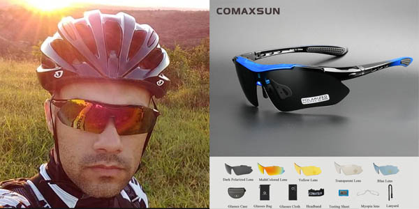 Gafas de ciclismo polarizadas unisex COMAXSUN con 5 lentes intercambiables UV400