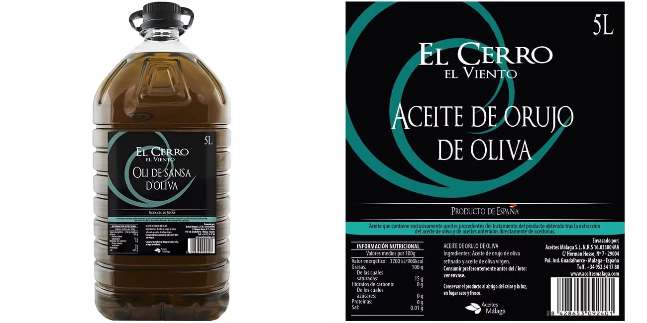 Aceite de orujo de oliva El Cerro El Viento de 5l