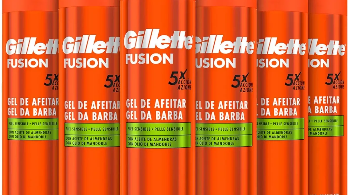 Pack x6 Gel de afeitado Gillette Fusion para pieles sensibles de 200 ml con aceite de almendras