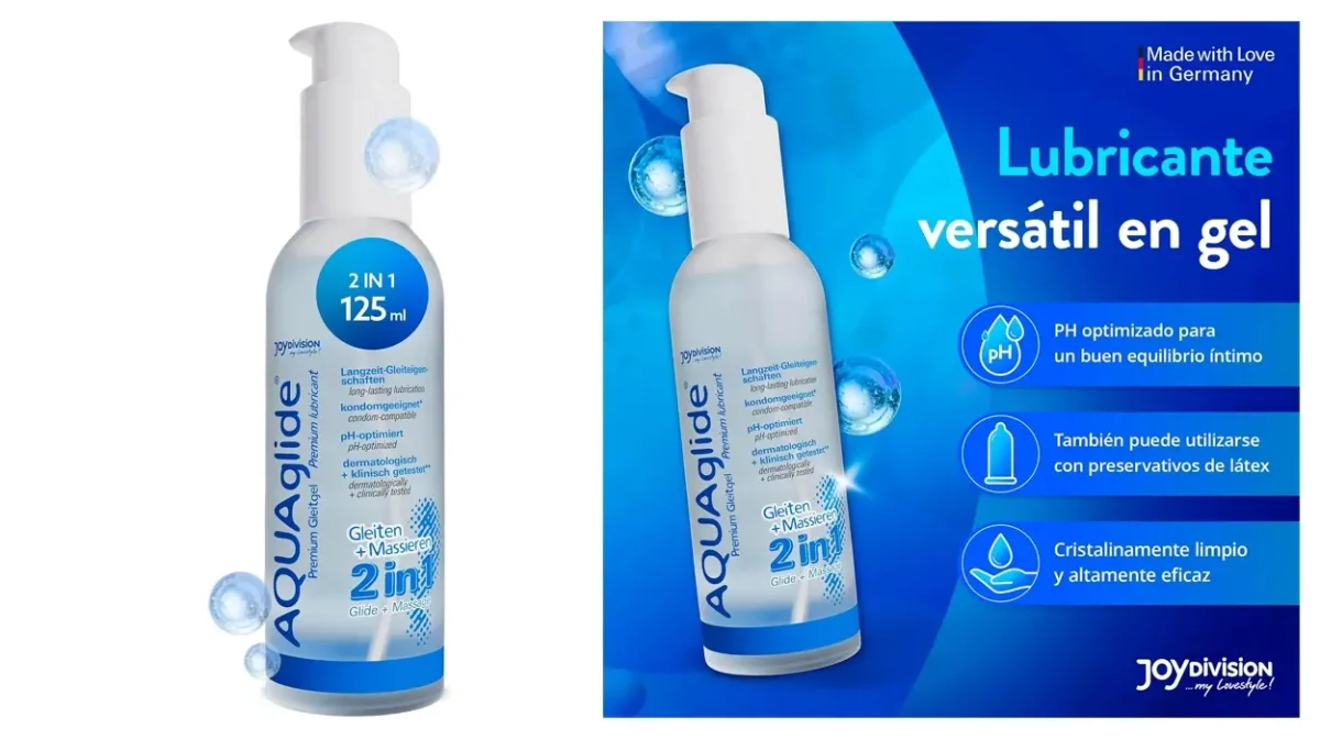 Gel lubricante y de masaje JoyDivision Aquaglide 2 en 1 de 125 ml
