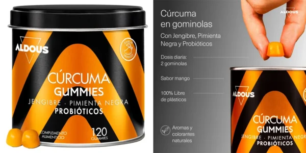 Pack 120 gominolas Aldous Bio cúrcuma con Jengibre y Pimienta Negra