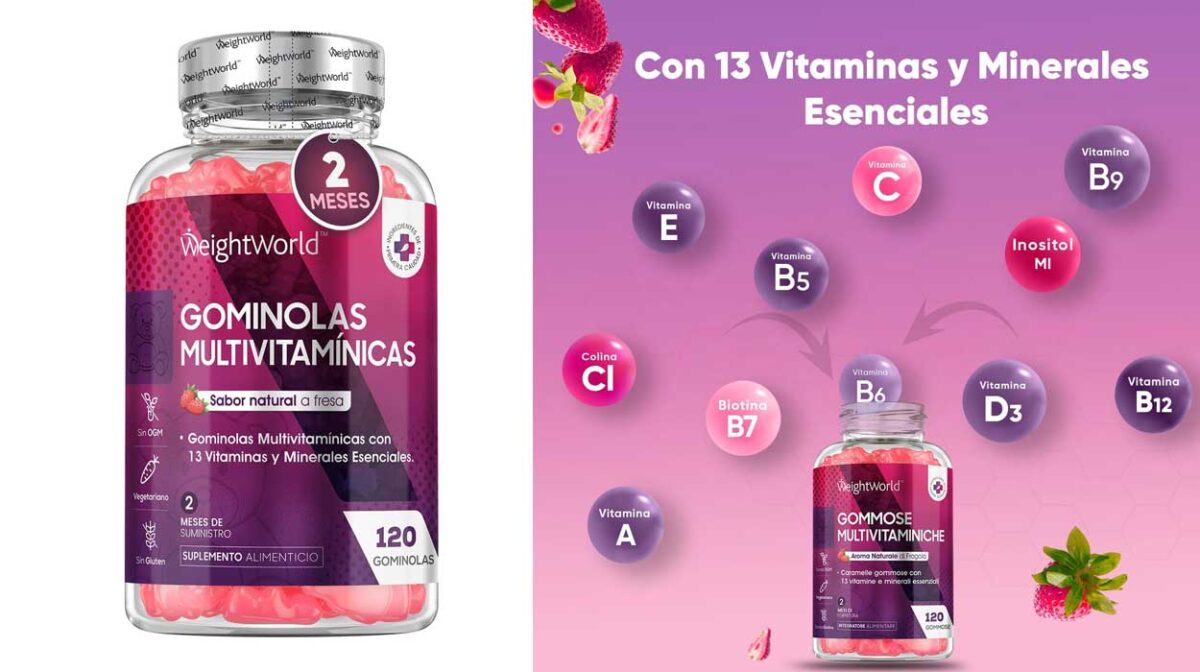 Bote de 120 gominolas multivitaminas y minerales WeightWorld
