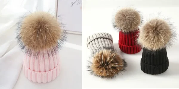 Gorro de punto con pompones para mujer