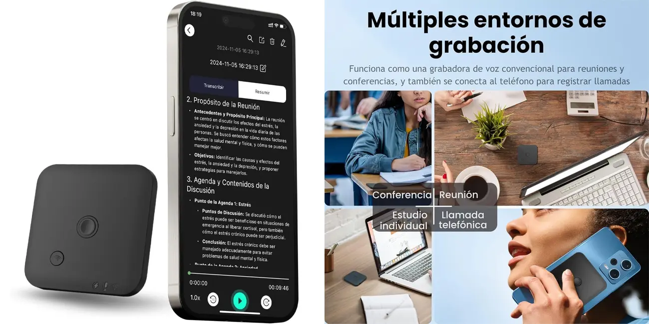 Grabadora de voz y llamadas FoCase Rec CR1 con IA