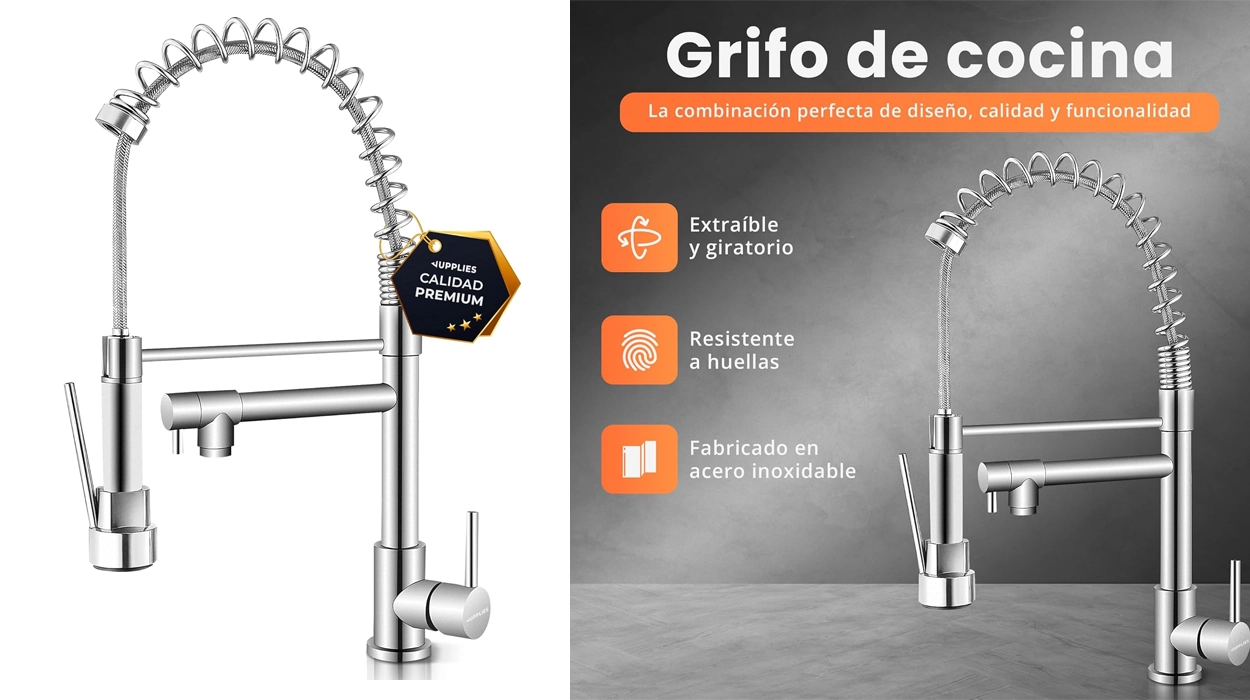 grifo de cocina Jupplies con doble salida y ducha flexible