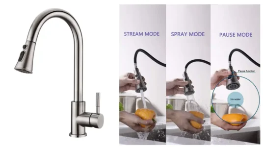 grifo de cocina extraible con caño giratorio