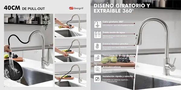 Grifo de cocina extraíble Ibergrif M22137