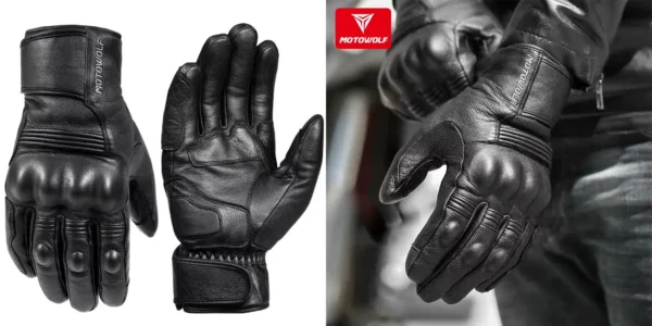 Guantes de cuero auténtico MOTOWOLF para moto