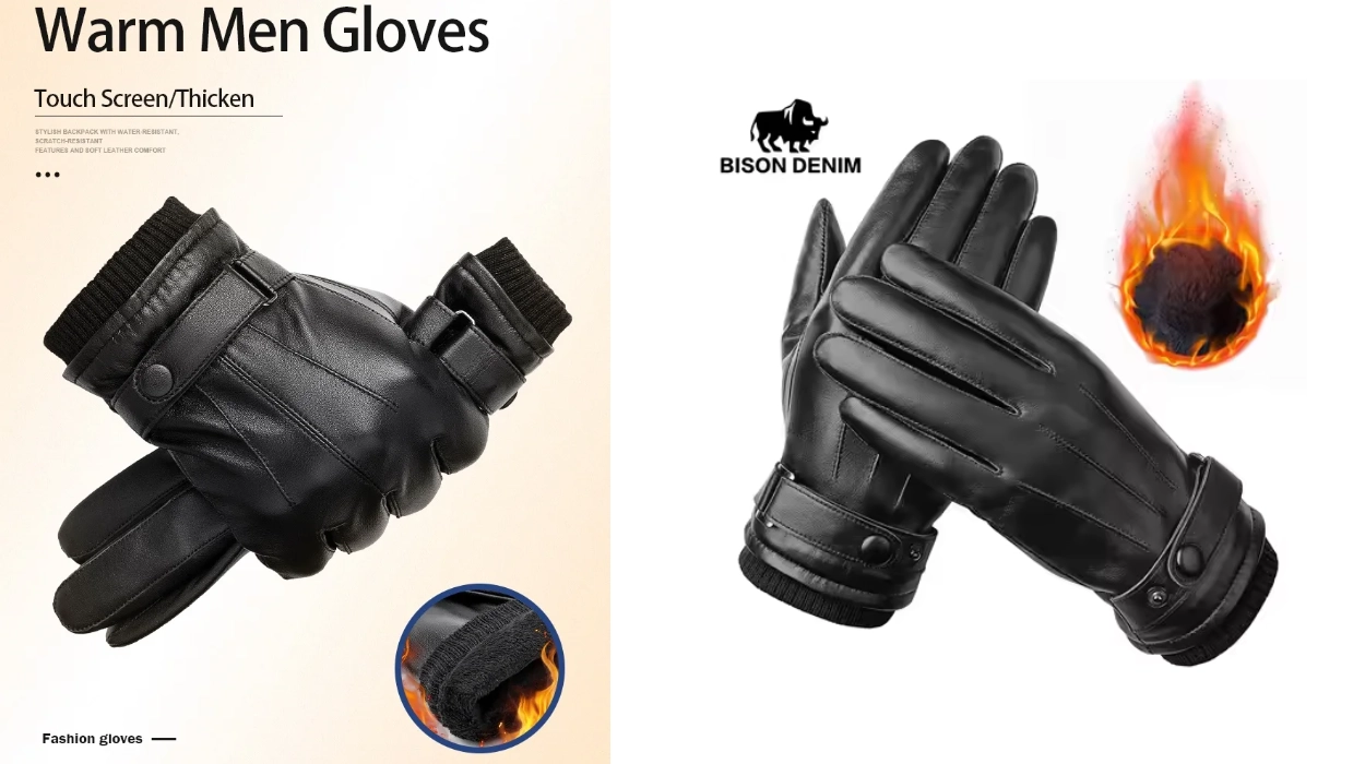 guantes de piel de oveja Bison Denim con sensibilidad táctil para hombre