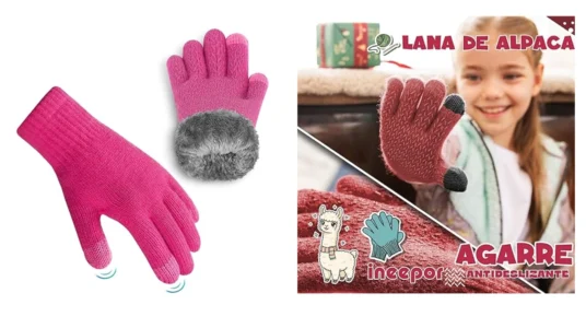 guantes térmicos de doble capa con dedos táctiles para niños