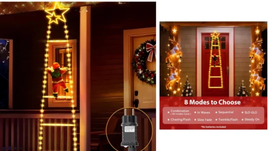 guirnalda LED de escalera con muñeco de Papá Noel