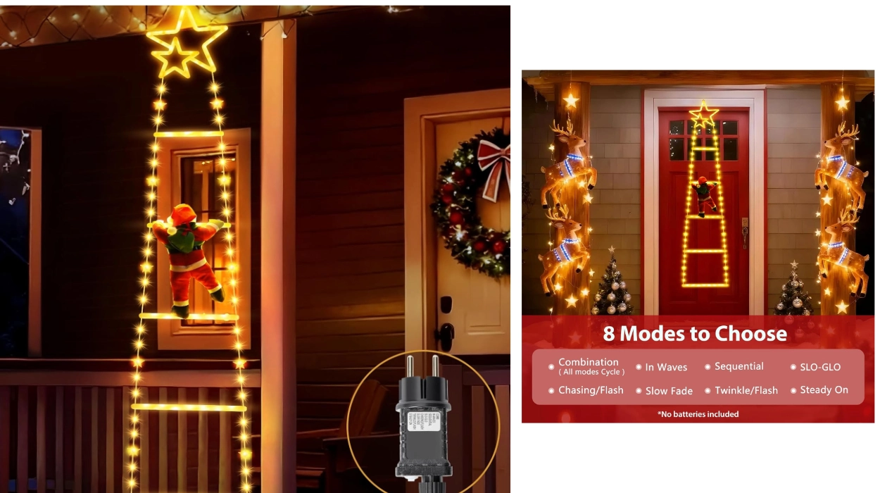 guirnalda LED de escalera con muñeco de Papá Noel