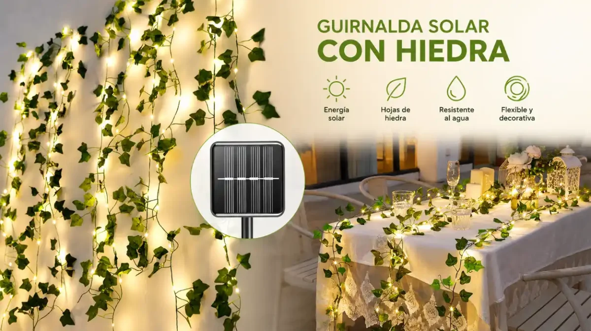 Dale un toque mágico a tu jardín con esta guirnalda solar de hiedra y 8 modos de luz