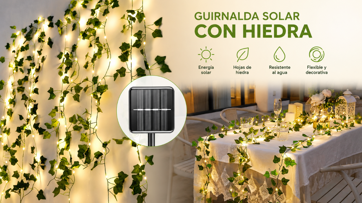 Dale un toque mágico a tu jardín con esta guirnalda solar de hiedra y 8 modos de luz
