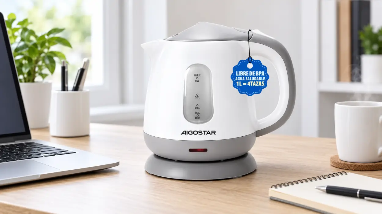Hervidor eléctrico Aigostar de 1 l y 1100 W, compacto y portátil