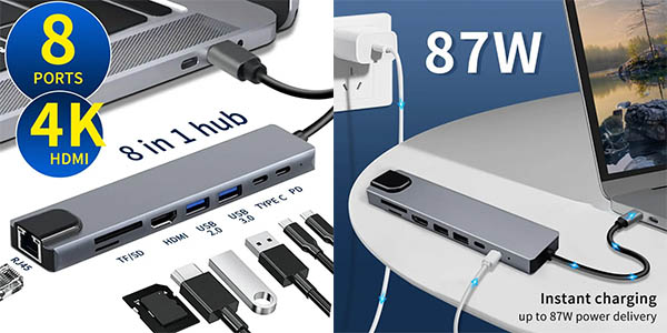 HUB USB-C 8 en 1 con HDMI 4K